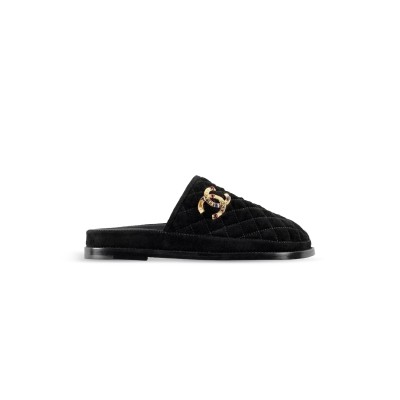 CHANEL MULES SUEDE CALFSKIN & METAL BLACK G38648 X56518 94305